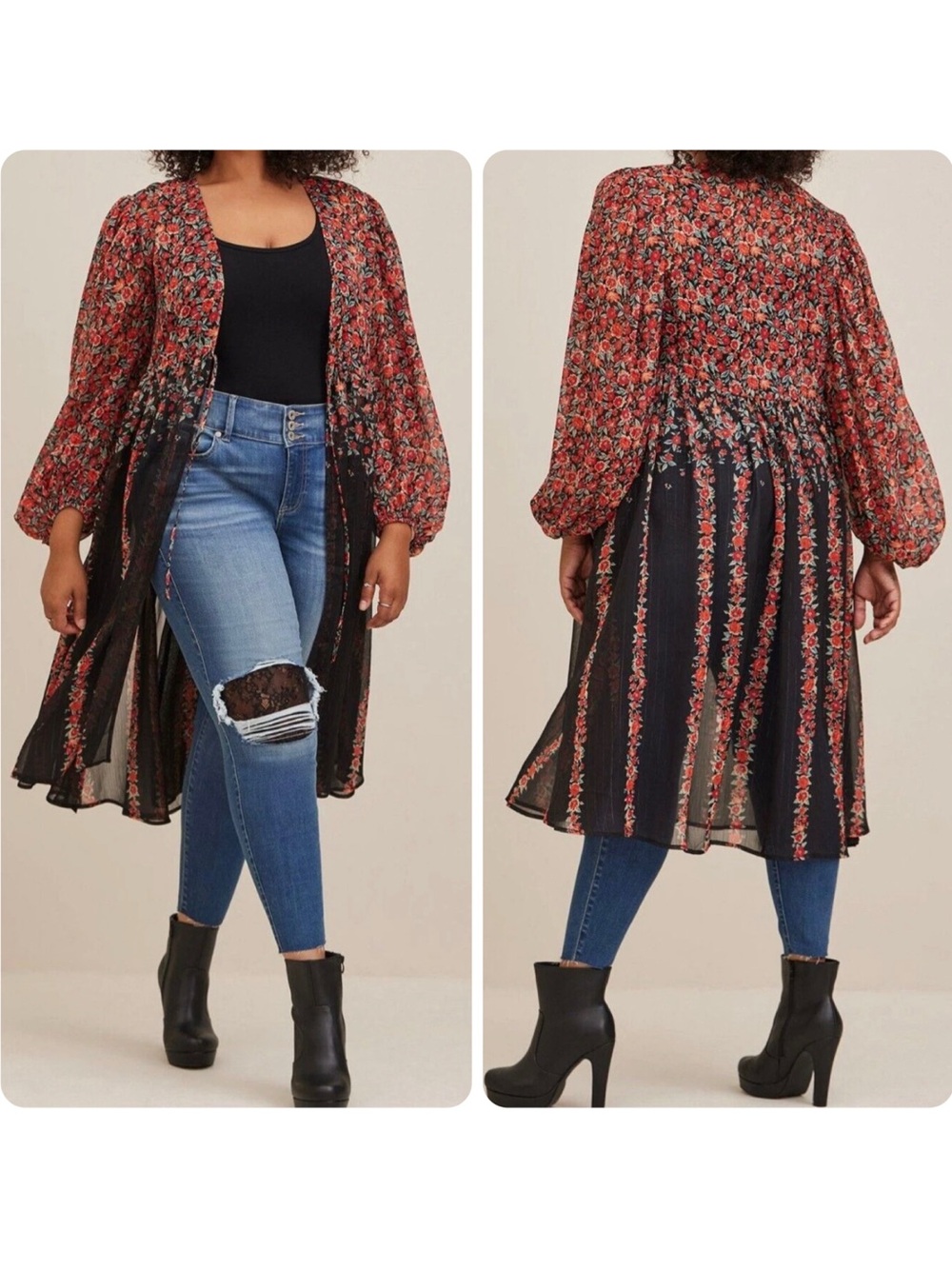 TORRID Lurex Chiffon Tie-Front Maxi Boho Cottage Core Kimono 3X